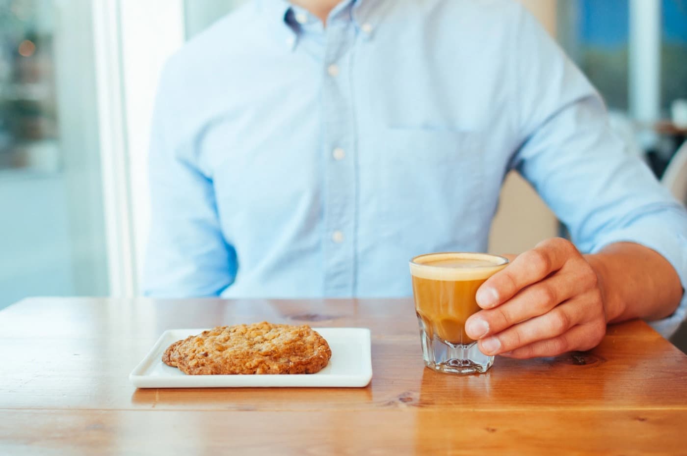 cortado and an oatmeal cookie at the shop